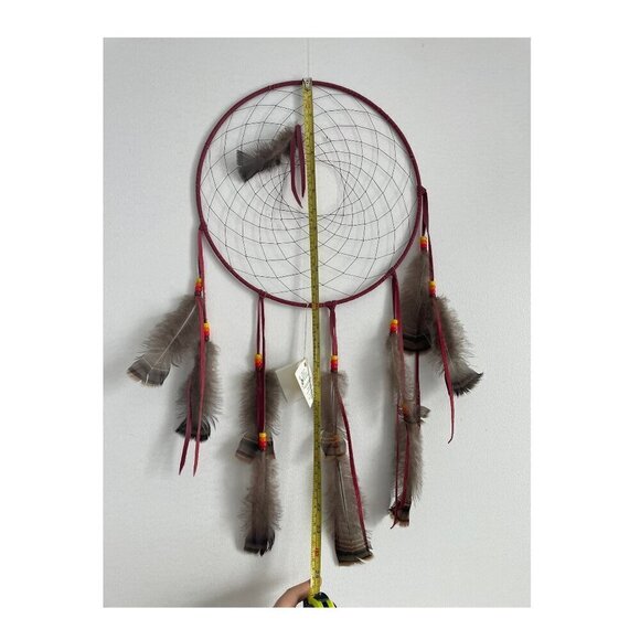 Handmade Dream Catcher Feathers Atikamekw Nation Indigenous Canada Diam. 12 inch - Picture 13 of 13